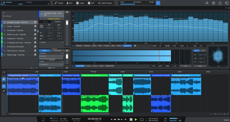 Screenshot of Studio One mastering session