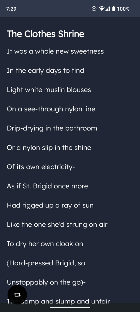 Screenshot of poetry from am RSS reader with awkward line spacing/length